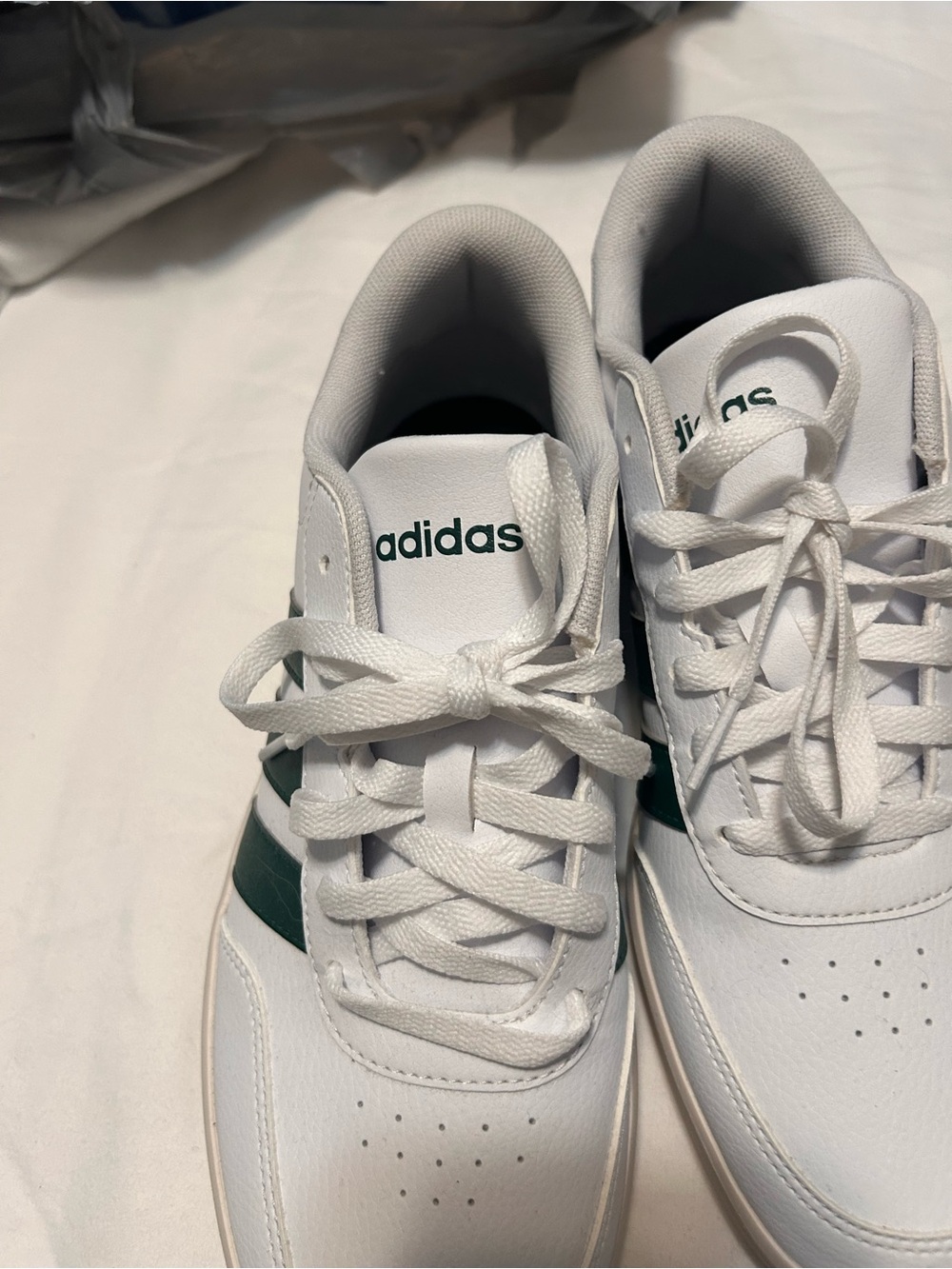 adidas White Sneakers with Dark Green Stripes